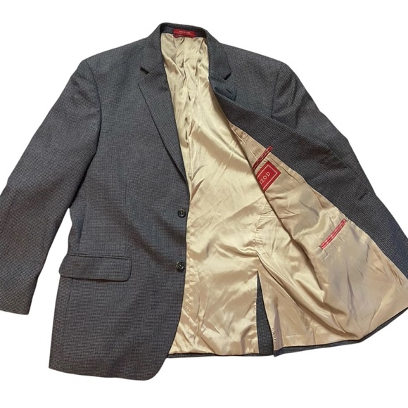 Izod Blazer Men's Size 42R Houndstooth Tan Navy Maroon 2 Button Sport Coat Work - Picture 3 of 12